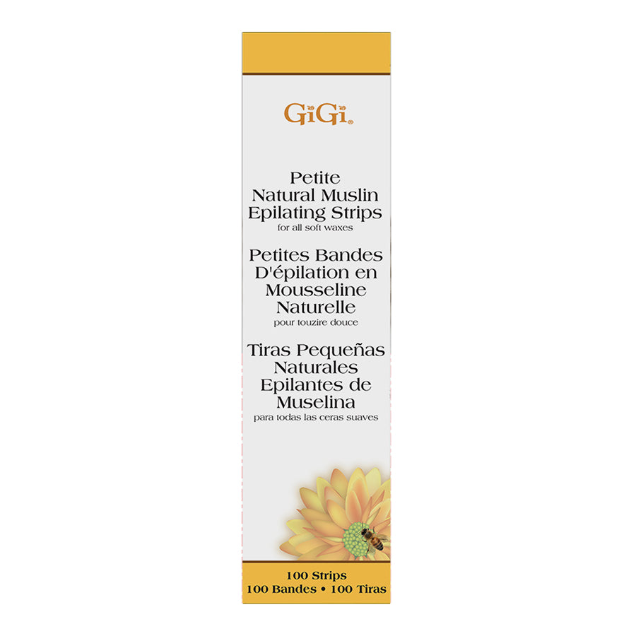 GiGi Waxing Strips for Hair Waxing/Hair Removal, Petite Natural Muslin, 100 Epilating Strips