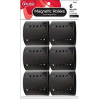 Annie 2.5 Inch Jumbo Magnetic Hair Rollers, 6-Count Black Snap-On Curlers for Smooth Defined Curls & Waves, Heatless Sty