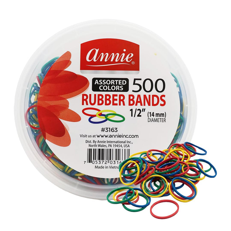 Annie Rubber Bands for Hair, 14mm Medium, 500 Count Assorted Colors (Red/Green/Blue/Yellow), Stretchy Durable Elastic Ba