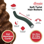 Annie Soft Twist Roller Set 1" Diameter: 4Pcs Flexible 10" Heatless Rollers (Green)