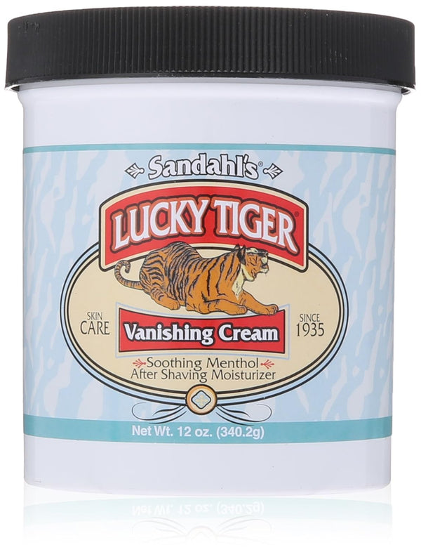 Lucky Tiger Sandahl’s Vanishing Cream (12 oz) – Classic Cooling Aftershave for Men & Face Moisturizer – Menthol & Peppermint Oil Fast-Absorbing After Shave Lotion for Men – Soothes Razor Burn & Bumps