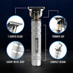 Barbasol Stainless-Steel Rechargeable Zero-Gapped T-Blade Trimmer, Hanging Blade, 4 Guide Combs