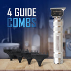Barbasol Stainless-Steel Rechargeable Zero-Gapped T-Blade Trimmer, Hanging Blade, 4 Guide Combs