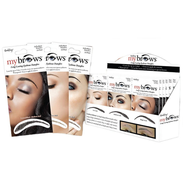 Godefroy MyBrows Long Lasting Eyebrow Transfers, Low Arch, Medium Brown, 12-Pairs of Brows