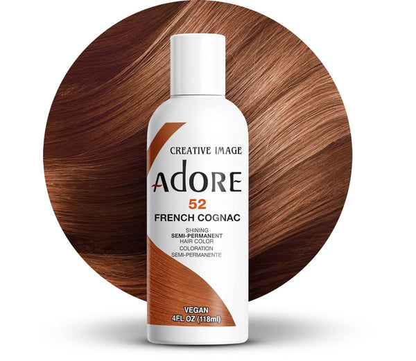 Adore Semi Permanent Hair Color (052 French Cognac) | Vegan & Cruelty-Free Brown Hair Dye | No Ammonia, No Peroxide, No Alcohol | 4 Fl Oz