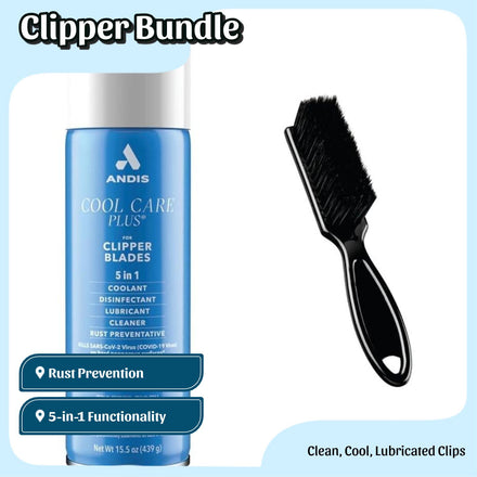 Andis Cool Care Plus 5-in-1 Clipper Blade Spray with Cleaning Brush Bundle, 15.5oz Barber Equipment for Hair Clippers and Beard Trimmers