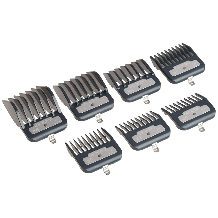 Andis Master Series Premium Clipper Guard Set - 7-Count Attachment Combs with Metal Clips, Smooth Manual Professional Cutting Guides, Precise Cut & Secure Lock Design Barber Kit