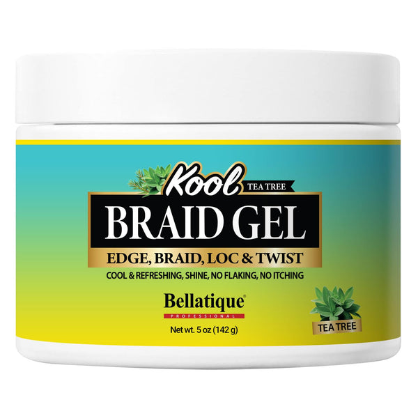 Bellatique Kool Tea Tree Scent Haircare Braiding Gel - 5 oz, Maximum Hold for Locs & Twists, No Flaking, No Whitening, Fast Drying, High Shine, Cool Refreshing