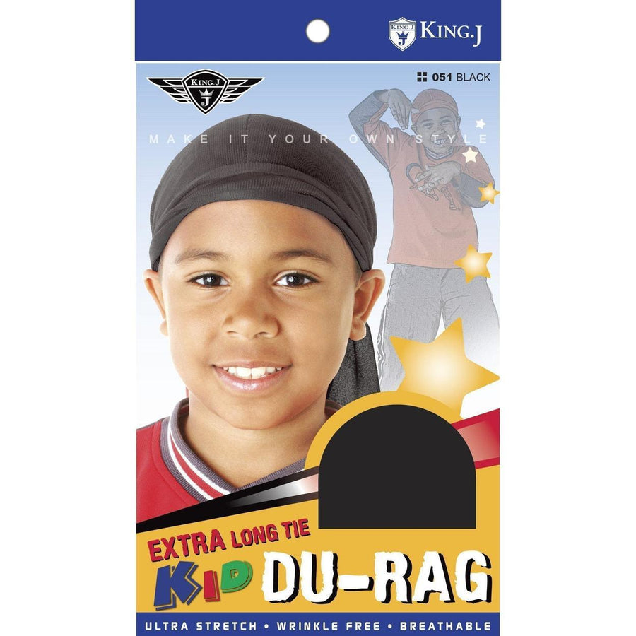 M&M Kid's Du Rag Headgear, Extra Long Tie #51, Black Fashion Accessory Scarf