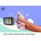 RA Cosmetics 100% Natural African Black Soap, Mango Scent, 5 oz, 141g