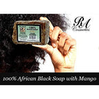 RA Cosmetics 100% Natural African Black Soap, Mango Scent, 5 oz, 141g
