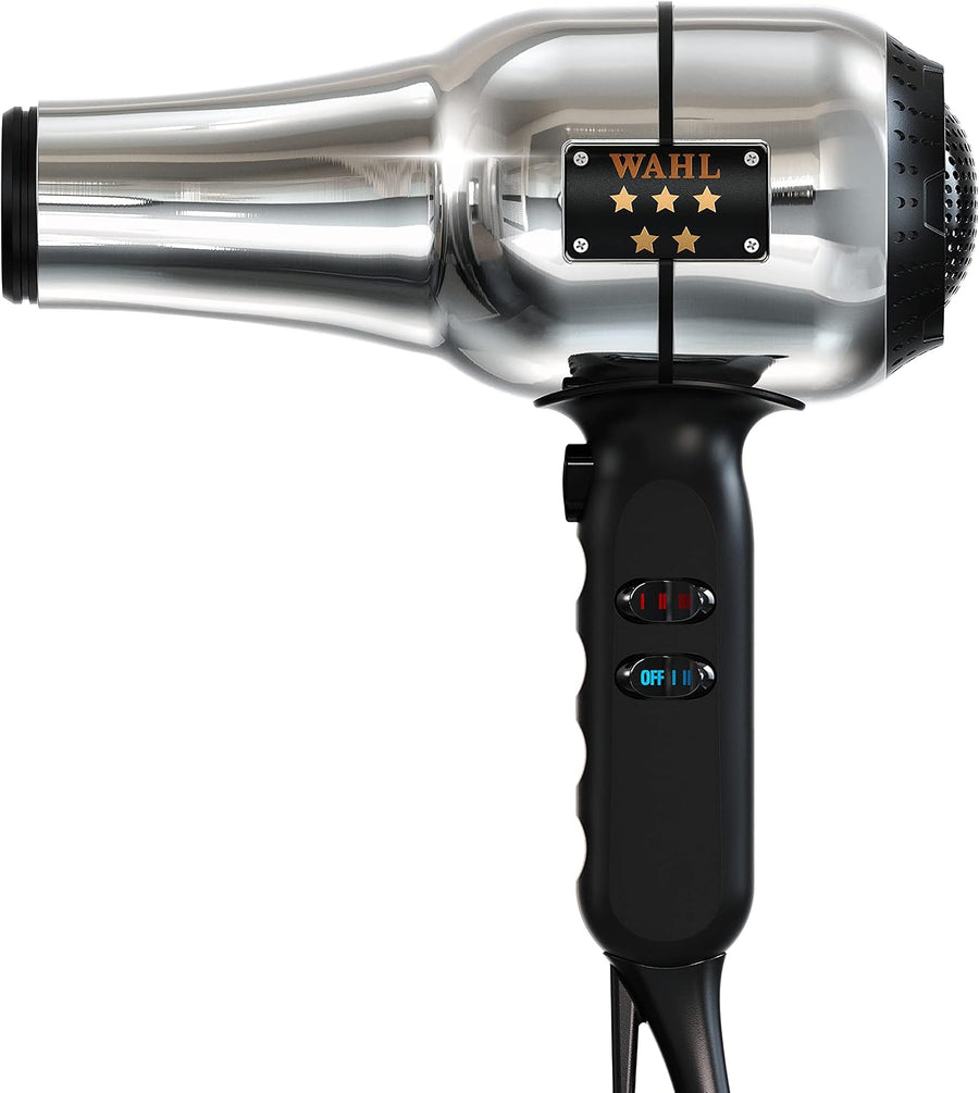 Wahl Professional 5-Star Series Ionic Retro-Chrome Barber Hair Dryer #05054 - 2 Speeds, 3 Heat & Cool Settings, 9ft Cord